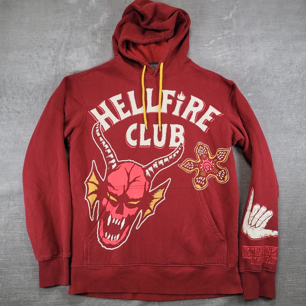 Stranger Things Hellfire Club Mens Small Maroon Graphic Hoodie Netflix TV Show